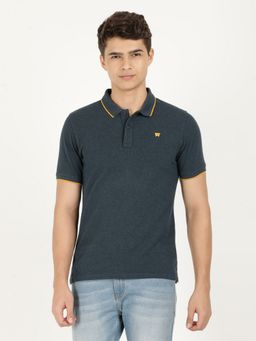 Wrangler - Men Solid Blue Polo T-Shirt (Regular)