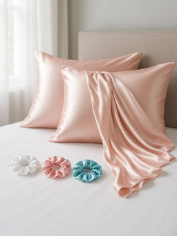 Kuber Industries - Pink Satin Pillow Covers with 3 Scrunchies (Pack of 2)