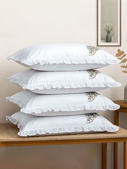 Kuber Industries - White Side Embroidery Cotton Pillow Covers (Pack of 4)