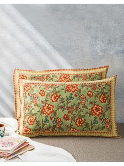 Fabindia - Green Nikunj Printed Cotton Pillow Covers (Pack of 2)