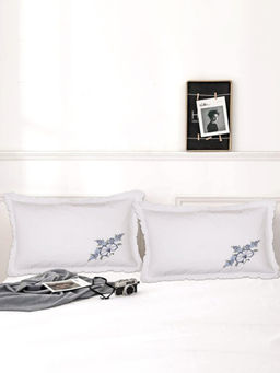 Kuber Industries - White Embroidery Pattern Breathable & Soft Cotton Pillow Covers (Pack of 2)