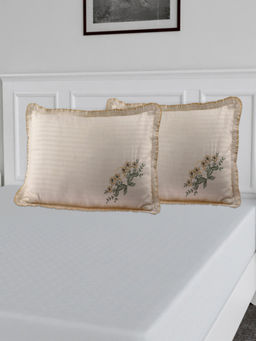 Kuber Industries - Beige Lining Embroidery Cotton Pillow Covers (Pack of 2)