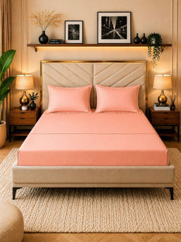 MULBERRY LIVING - Peach Serenity Solid 250TC Bedsheet with 2 Pillow Covers