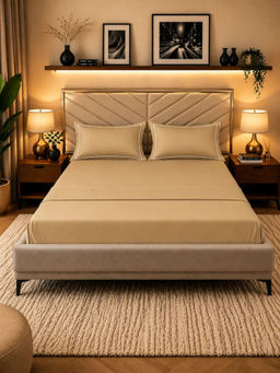 MULBERRY LIVING - Brown Serenity Solid 250TC Bedsheet with 2 Pillow Covers