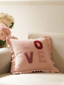 Pure Home + Living - Pink Love Motif Frilled Cushion Cover (16X16 Inches)