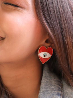 Pipa Bella by Nykaa Fashion - Red Heart Evil Eye Earrings