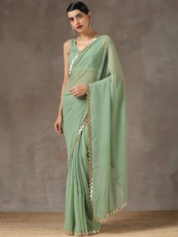 Swtantra - Sparking Henna Saree With Gold Sequins & Embellished Unstitched Blouse
