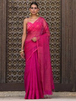 Swtantra - Auspicious Pink Chanderi Saree with Unstitched Blouse with Unstitched