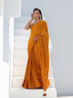 Swtantra - Faith Mustard Saree with Bronze Pendants Without Blouse