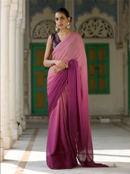 Swtantra - Lavender and Plum Chiffon Ombre Saree without Blouse