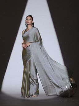 Swtantra - Jaguar Butter Chiffon Saree with Cosmic Stripes without Blouse