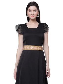 Anekaant - Gold and Multi Cotton Poplin Embellished Wide Belt