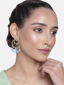 Estele - Gold Plated Circular Design Earrings for Women with Hanging Turquoise Beads