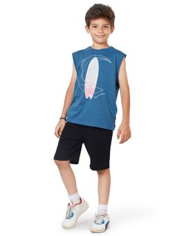 My Milestones - Boys Graphic Sleeveless T-Shirt Pure Cotton Blue