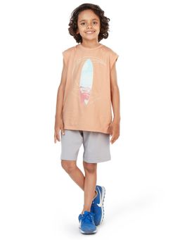 My Milestones - Boys Graphic Sleeveless T-Shirt Pure Cotton Nude Pink