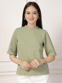 Style Quotient - Women Solid Texture Sage Green Polyester Top