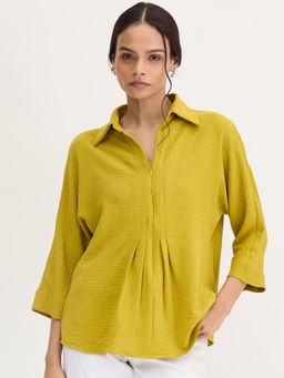 Femmella - Citrine Green Pleat Detail Top