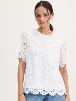 Femmella - White Cotton Schiffli Top