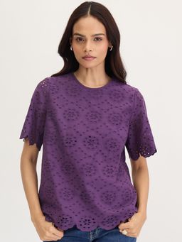 Femmella - Deep Purple Cotton Schiffli Top