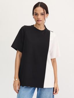 Femmella - Black And White Colorblock Top