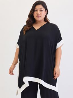 Femmella - Black And White Colorblock Detail Tunic