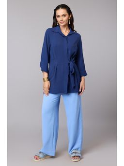 TAMISKA BY NARENDRA KUMAR - Navy Solid Tie-Waist Tunic