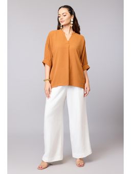 TAMISKA BY NARENDRA KUMAR - Coral Crinkled Relaxed Tunic