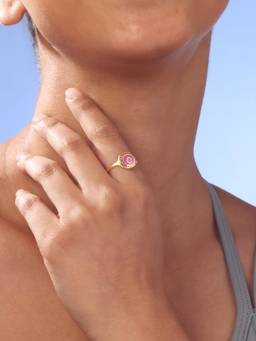 Mia by Tanishq - Luminous Sunset Enamel Gold Signet Ring (1.64 Cm)