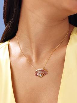Mia by Tanishq - Sunset Fan Sapphires and Diamond Necklace