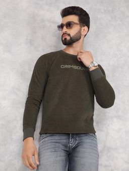CRIMSOUNE CLUB - Men's Olive Typographic Print Sweatshirt