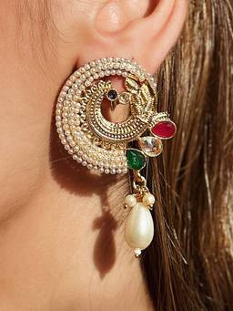 Azai by Nykaa Fashion - Minimal Gold Tone Peacock Studs With Embellished Stones