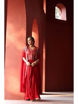 EESHA GUPTA - Red Scalloped Festive Kurta Set