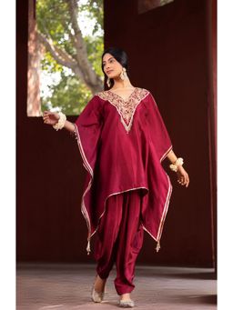 Kahani Lush - Chanderi Red Kaftan Cowel Pant Set