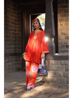 Kahani Lush - Orange Chanderi Printed Co-Ord Set