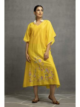 Kahani Lush - Yellow Story Telling Kaftan In Chanderi Base With Applique Work