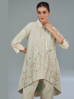 Kahani Lush - Beige Chanderi Silk Machine Embroidered Co-Ord Set