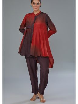 Kahani Lush - Red And Wine Ombre Dyed Cotton Silk Co-Ord Set