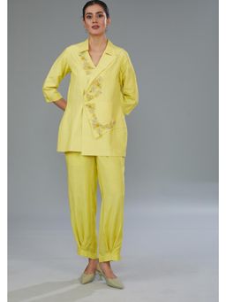 Kahani Lush - Yellow Cotton Silk Applique Embroidered Co-Ord Set