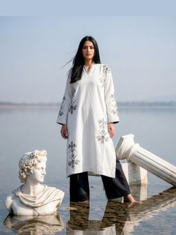 October - Snow Petal Floral Hand painted Kurta