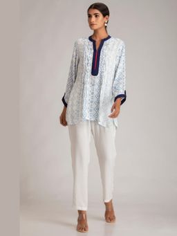Kahani Lush - White A-Line Block Printed Kurta