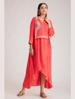 Kahani Lush - A-Symmetric Overlap Kurta With Falling Embraided Collar