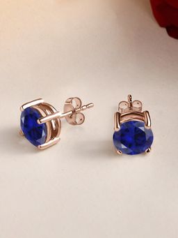 Ornate Jewels - 925 Silver Rose Gold 2 Carat Blue Sapphire Stud Earring for Women & Girls