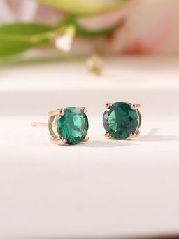 Ornate Jewels - 925 Silver Rose Gold 2 Carat Green Emerald Stud Earring for Women & Girls