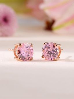 Ornate Jewels - 925 Silver Rose Gold 2 Carat Pink American Diamond Stud Earring for Women & Girls