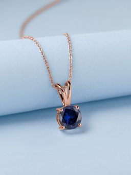 Ornate Jewels - 925 Silver Rose Gold 2 Carat Blue Sapphire Pendant With Chain for Women & Girls