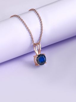 Ornate Jewels - 925 Silver Rose Gold 1 Carat Blue Sapphire Pendant With Chain for Women & Girls