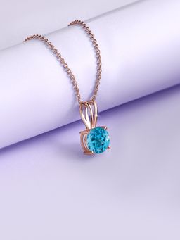 Ornate Jewels - 925 Silver Rose Gold 1 Carat Blue Topaz Pendant With Chain for Women & Girls
