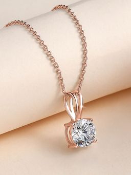 Ornate Jewels - 925 Silver Rose Gold 1 Carat American Diamond Pendant With Chain for Women & Girls