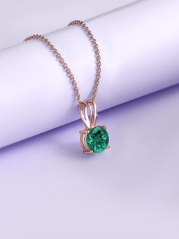 Ornate Jewels - 925 Silver Rose Gold 1 Carat Green Emerald Pendant With Chain for Women & Girls