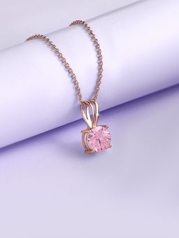 Ornate Jewels - 925 Silver Rose Gold 1 Carat Pink CZ Pendant With Chain for Women & Girls
